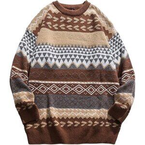 Arssm Mens Vintage Sweater Grandpa Oversized Cable Knit Crewneck Pullovers Casua
